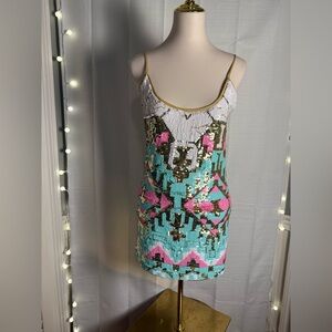 G-list Sequin Embellished Multicolor Cocktail Dress